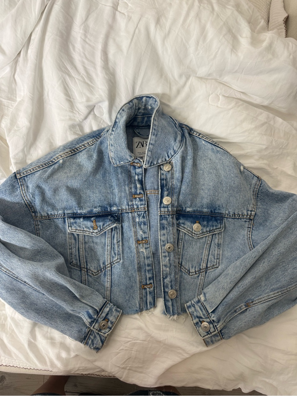 Zara Light Blue Cropped Denim Jacket - Women